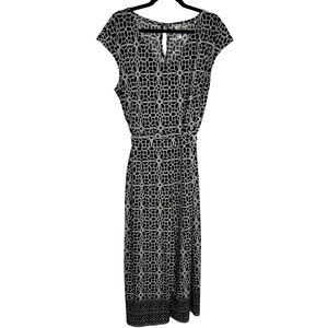 Tacera Womens Size 2X Black & White Geometric Wide Leg Palazzo Midi Jumpsuit